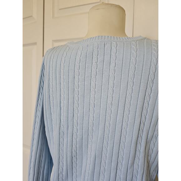 IZOD Cable Knit 100% Cotton Crewneck Sweater Light Blue Womens Large Long Sleeve - Picture 10 of 13